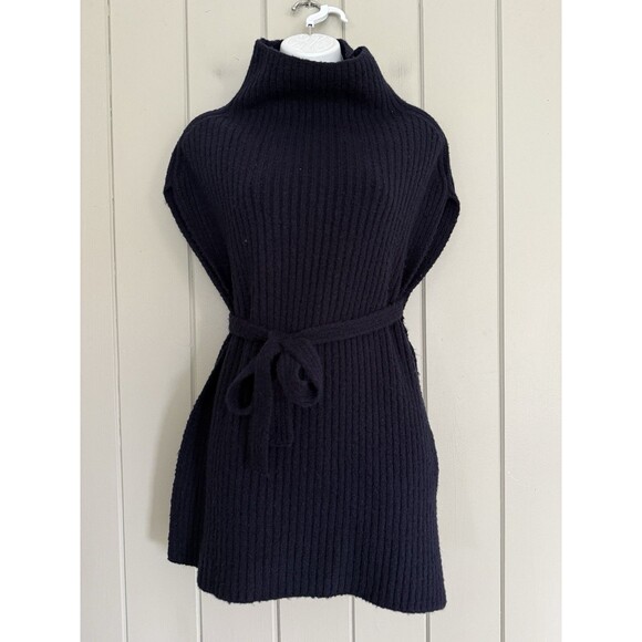 Mijeong Park Sweater One Size Poncho Cowl Neck Wool Blend Navy Blue Korea - Picture 1 of 4